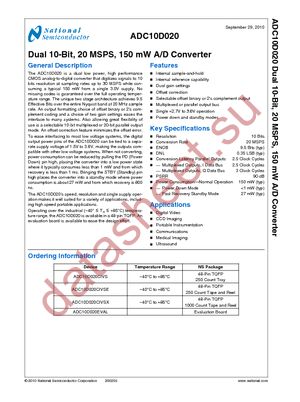 ADC10D020CIVS/NOPB datasheet  